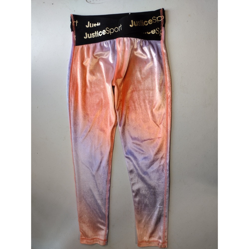 Justice Sport Girls Ombre Metallic Leggings Orange Pink Purple Size M 10
